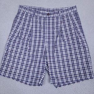 Vintage Nautica Shorts Mens 33 Blue Plaid Pleated Nantucket Golf‎ Preppy Chino